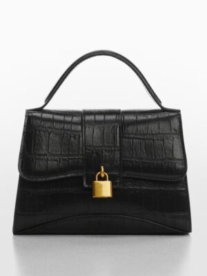 Mango top handle croc effect mini bag in black
