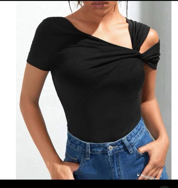 SHEIN  solid knot tie side off shoulder top in black