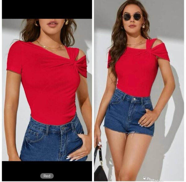 SHEIN  solid knot tie side off shoulder top in red