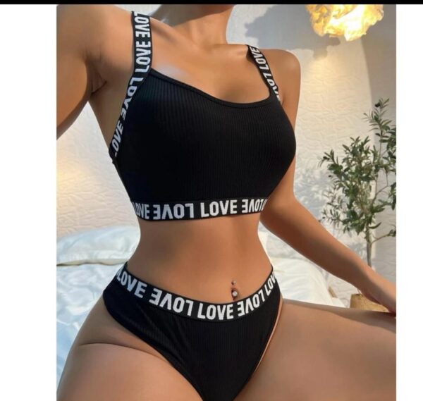 Shein love tape lingerie set in black/ white 10/12
