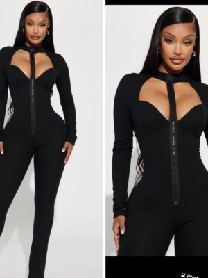 Fashionnova open front zip Jumpsuit in black