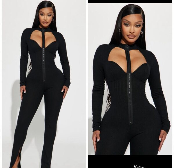 Fashionnova open front zip Jumpsuit in black