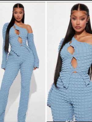 Fashionnova two piece classy light blue pant set