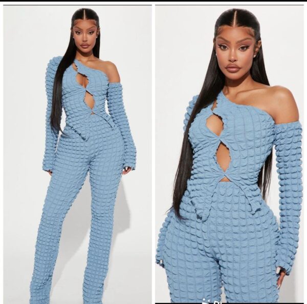 Fashionnova two piece classy light blue pant set