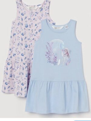 H&M jersey girl dress in purple with blue leaves kids