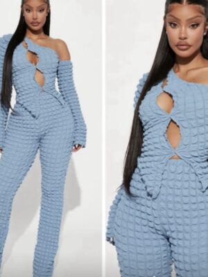 Fashionnova two piece classy light blue pant set