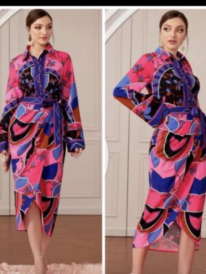 shein vintage look two piece skirt set in pink & blue