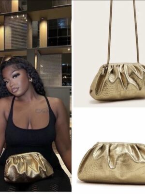 Shein bestseller gold ruched clutch purse