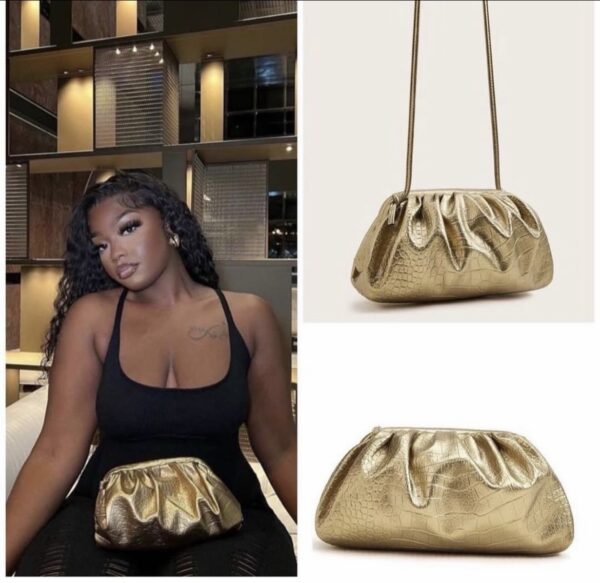 Shein bestseller gold ruched clutch purse