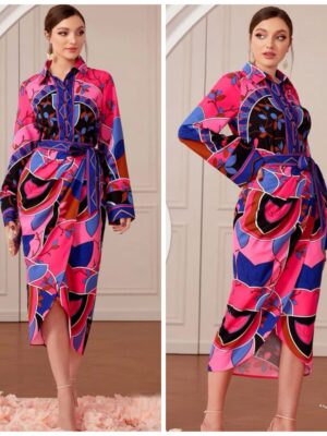 shein vintage look two piece skirt set in pink & blue