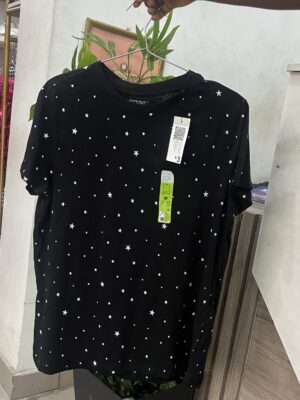 Primark star print t-shirt in black/white