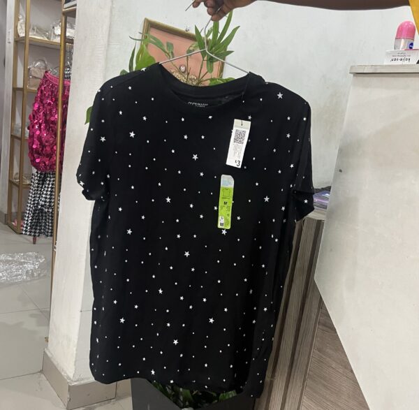 Primark star print t-shirt in black/white