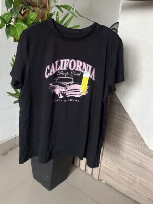Primark California Pacific coast t-shirt in black & pink L