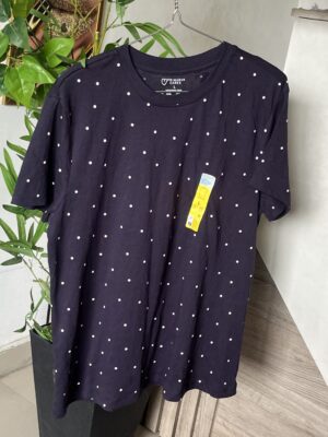 Primark tiny dotted Tshirt with white dots in dark navy blue L
