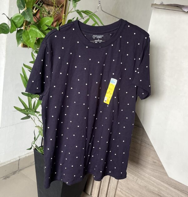 Primark tiny dotted Tshirt with white dots in dark navy blue L