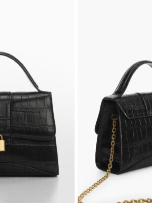 Mango top handle croc effect mini bag in black