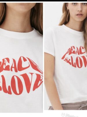 Primark peace & love Tshirt in white & red