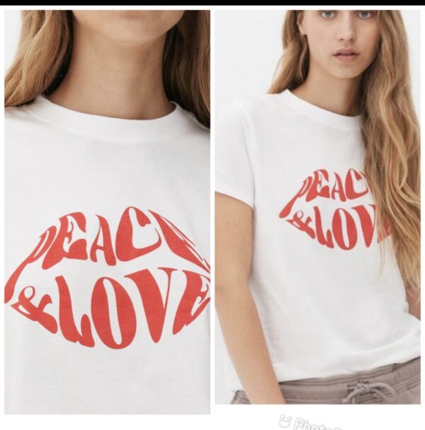 Primark peace & love Tshirt in white & red