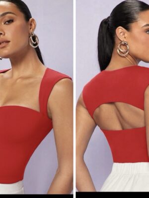 Shein red open back cute top