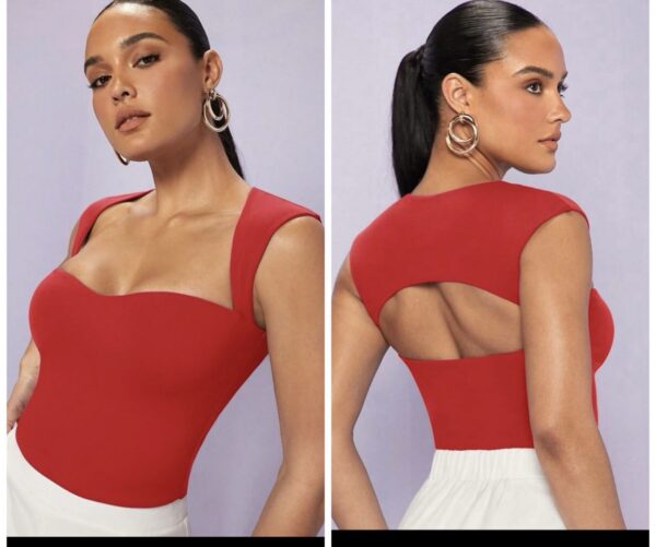 Shein red open back cute top