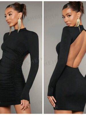 Shein sexy cute open back backless mini dress in black 10