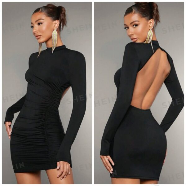 Shein sexy cute open back backless mini dress in black 10