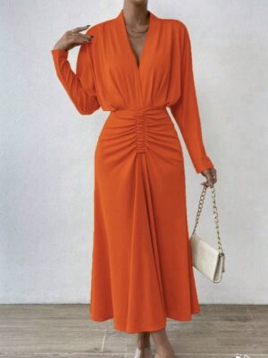 Shein plus A-line front ruched dress in orange