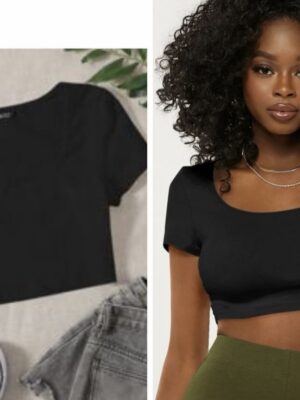 Shein scoop neck black crop top