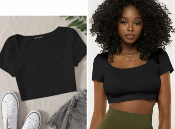 Shein scoop neck black crop top
