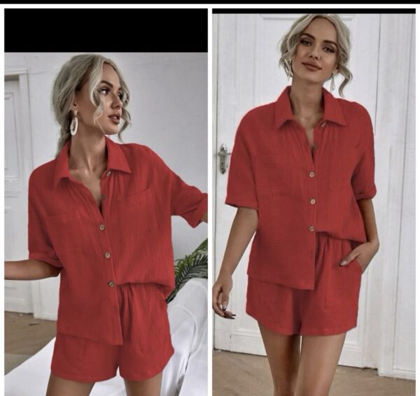 SHEIN plus two piece red/burgundy short set with double pockets
