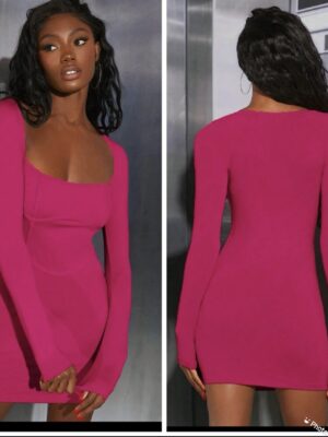 shein square neck pink bodycon dress 10