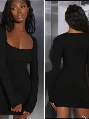 shein square neck black bodycon dress 12/14