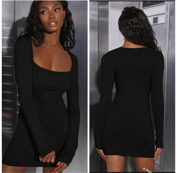 shein square neck black bodycon dress 12/14