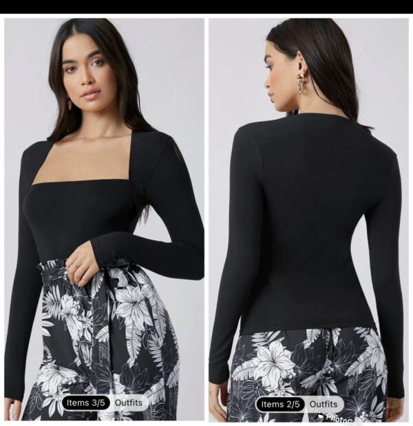 Shein  square neck long sleeve fitted top in black 12/14