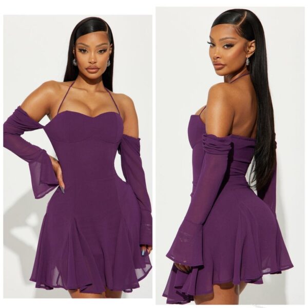 Fashionnova purple tie neck chiffon dress