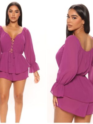Fashionnova chiffon playsuit romper in purple/magenta