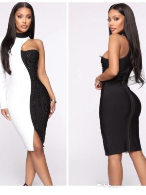 Fashionnova classy black/white party one shoulder dress