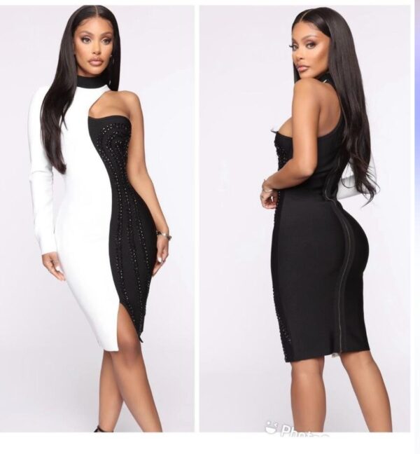 Fashionnova classy black/white party one shoulder dress
