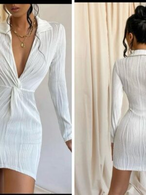 shein textured white front twist mini dress