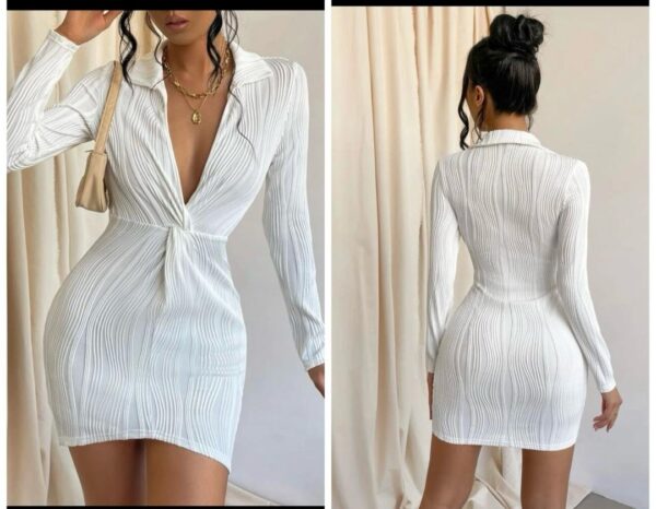 shein textured white front twist mini dress