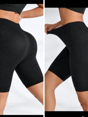 SHEIN plus ribbed bikers short in black