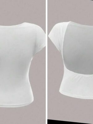 shein sexy open back white t-shirt top