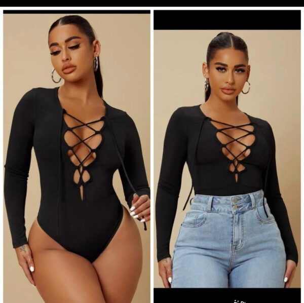 Shein criss cross long sleeve bodysuit in black 12/14