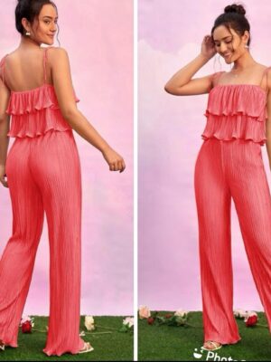 shein crinkle trouser set in watermelon  12/14