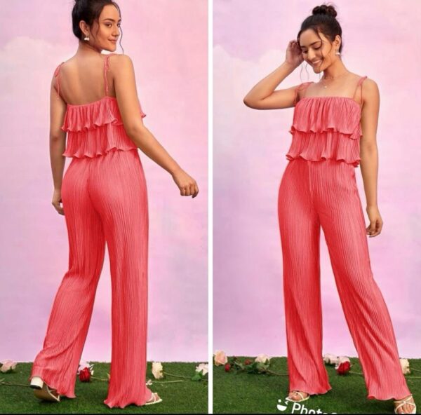 shein crinkle trouser set in watermelon  12/14