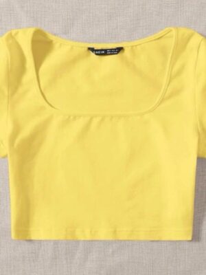 Shein mustard scoop neck crop top in yellow 10