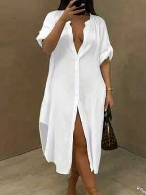 Shein plus solid shirt dress in white 18