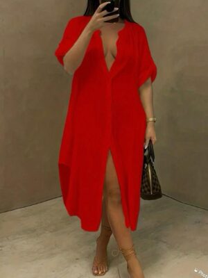 SHEIN plus solid shirt dress in red