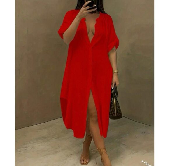 SHEIN plus solid shirt dress in red