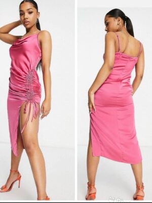 ASOS pink pretty darling side ruched dress